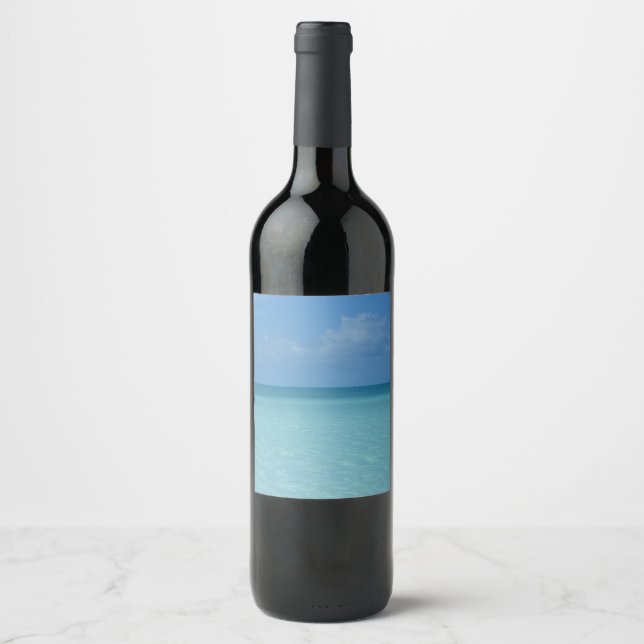 Étiquette Pour Bouteilles De Vin Caraïbes Horizon Tropical Turquoise Bleu (Devant)