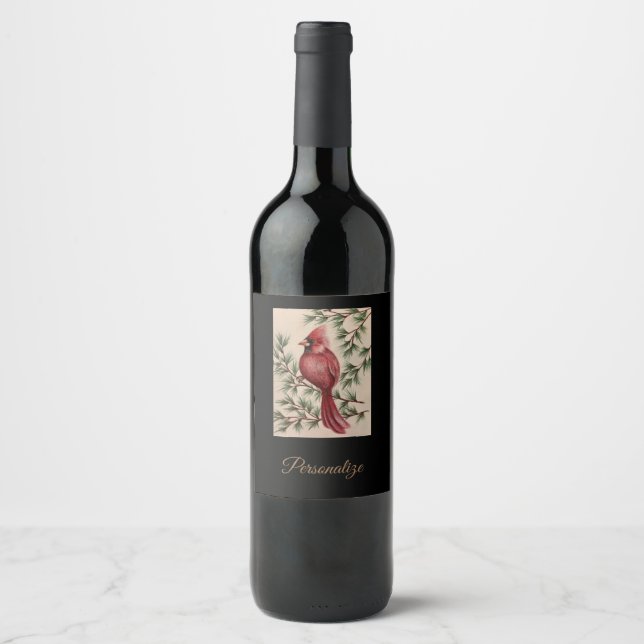 Étiquette Pour Bouteilles De Vin Cardinal rouge et pins (Devant)