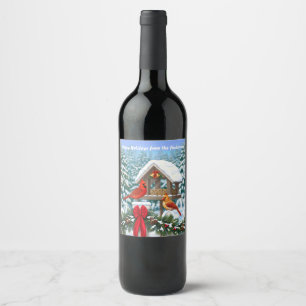 Étiquette Pour Bouteilles De Vin Cardinaux et mangeoire de Noël