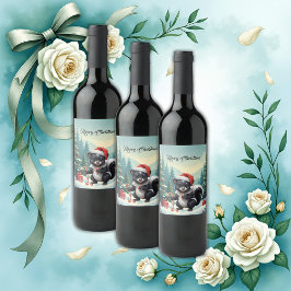 Étiquette Pour Bouteilles De Vin Caricature de la peau de Noël mignon