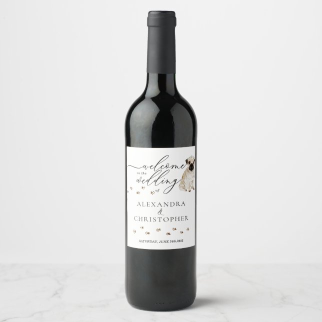 Étiquette Pour Bouteilles De Vin CARLIN Chien mignon mariage (Devant)