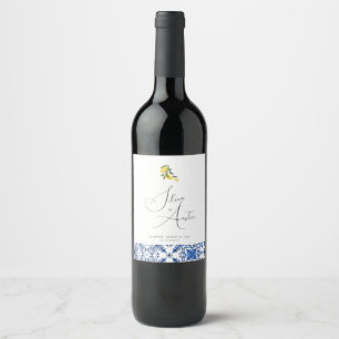 Étiquette Pour Bouteilles De Vin Carrelage bleu méditerranéen et agrumes
