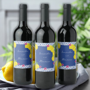 ÉTIQUETTE POUR BOUTEILLES DE VIN CARRELATS BLEUS DE CITRONS DE COULEUR D'EAU