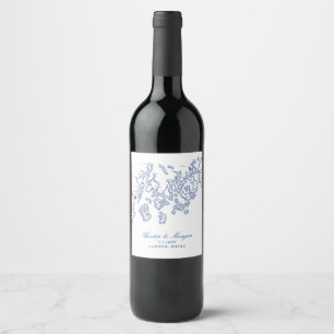 Étiquette Pour Bouteilles De Vin Carte Camden Maine Elégant Mariage bleu marine