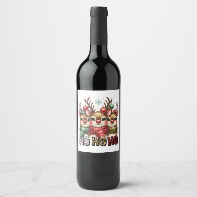 Étiquette Pour Bouteilles De Vin Carte de Noël Ho Ho (Devant)