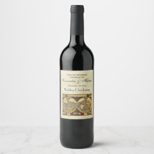 Étiquette Pour Bouteilles De Vin Carte du monde antique #2, Distressed BG #3 Étique