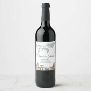 Étiquette Pour Bouteilles De Vin Carte du monde de l'aventure de voyage Fête pour b