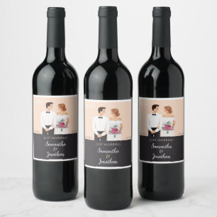 Étiquette Pour Bouteilles De Vin Cartoon Couple Mariage moderne