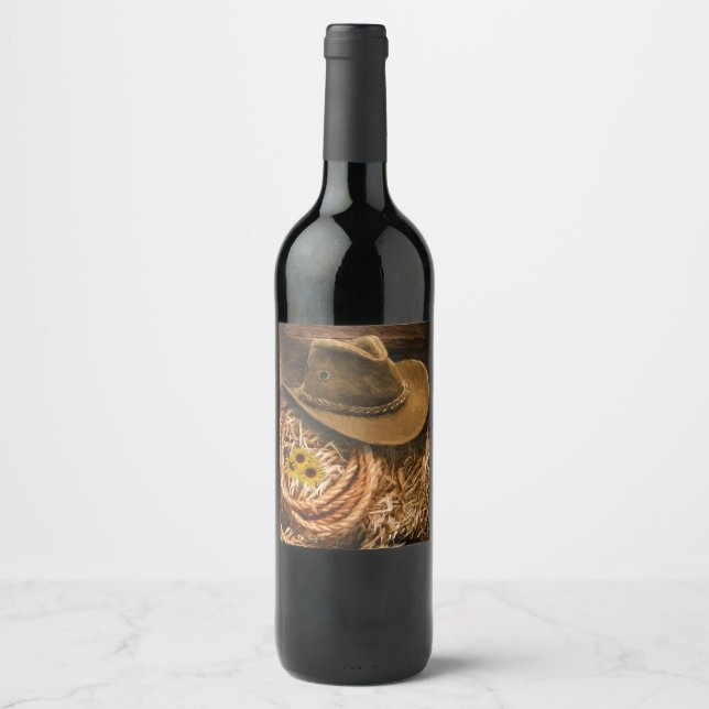 Étiquette Pour Bouteilles De Vin Casquette Cowboy (Devant)