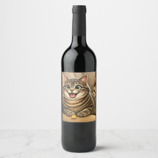 Étiquette Pour Bouteilles De Vin Cat caricature
