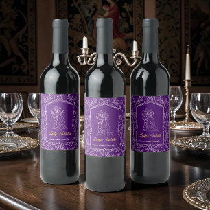 Étiquette Pour Bouteilles De Vin Cavalier Couple Romance Pourpre Cadre Floral