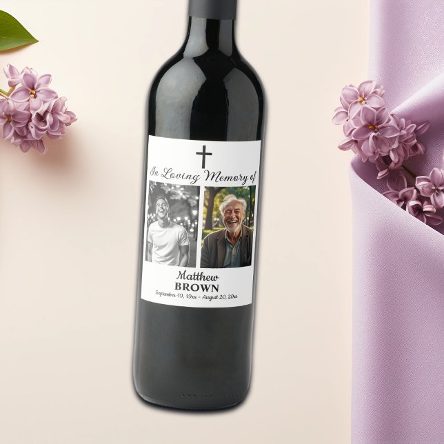 Étiquette Pour Bouteilles De Vin Celebration Of Life 2 Photos Funeral White (Créateur téléchargé)