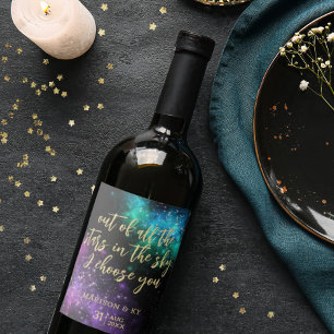 Étiquette Pour Bouteilles De Vin Céleste Nuit Sky Space Nebula Gold Star Mariage