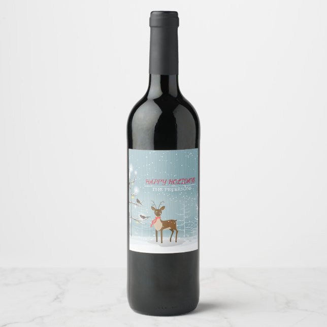 Étiquette Pour Bouteilles De Vin Cerf de Noël - Joyeuses fêtes (Devant)
