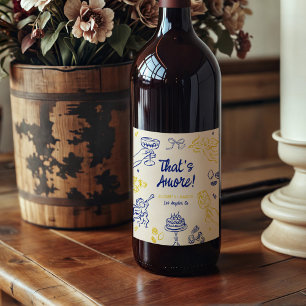 Étiquette Pour Bouteilles De Vin C'est Amore ! Bleu et jaune