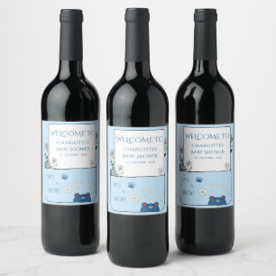 Étiquette Pour Bouteilles De Vin C'est un garçon ! Ourson mignon et fleurs de margu