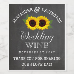 Étiquette Pour Bouteilles De Vin Chalkboard Look Sunflowers Mariage campagnard rust
