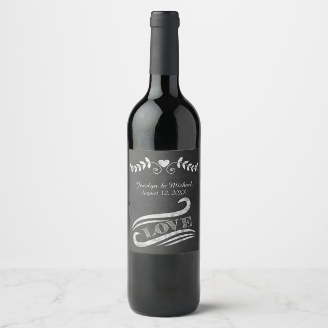 Étiquette Pour Bouteilles De Vin Chalkboard Love Mariage (Devant)