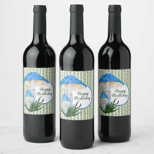 Étiquette Pour Bouteilles De Vin Champignons bleus sur Aspen Anniversaire (Bouteilles)