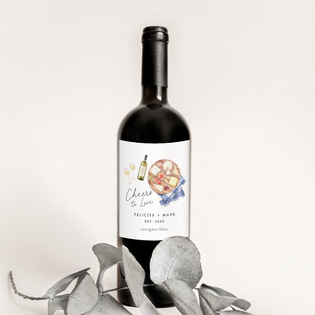 Étiquette Pour Bouteilles De Vin Charcuterie Board Vin & Fromage Cheers à l'amour (Créateur téléchargé)