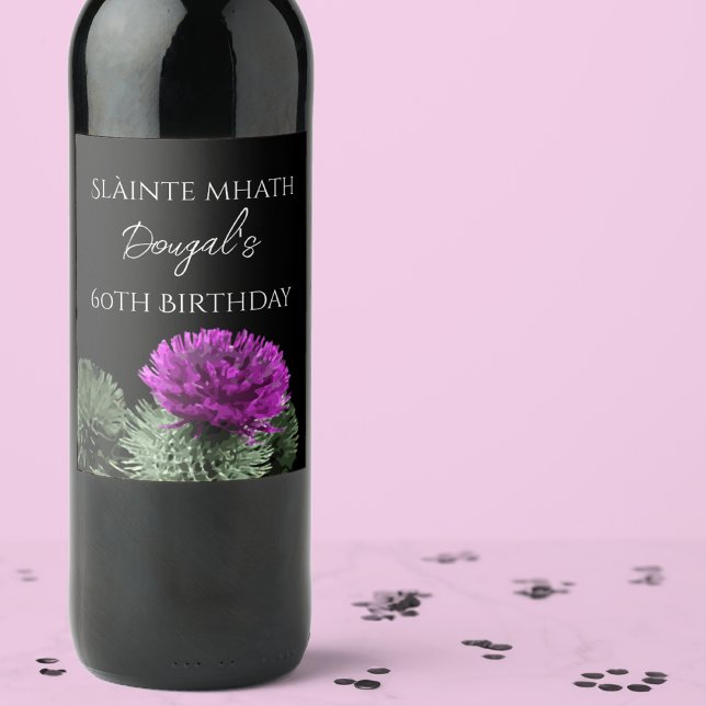 Étiquette Pour Bouteilles De Vin Chardon d'Écosse Anniversaire Personnalisé (Créateur téléchargé)