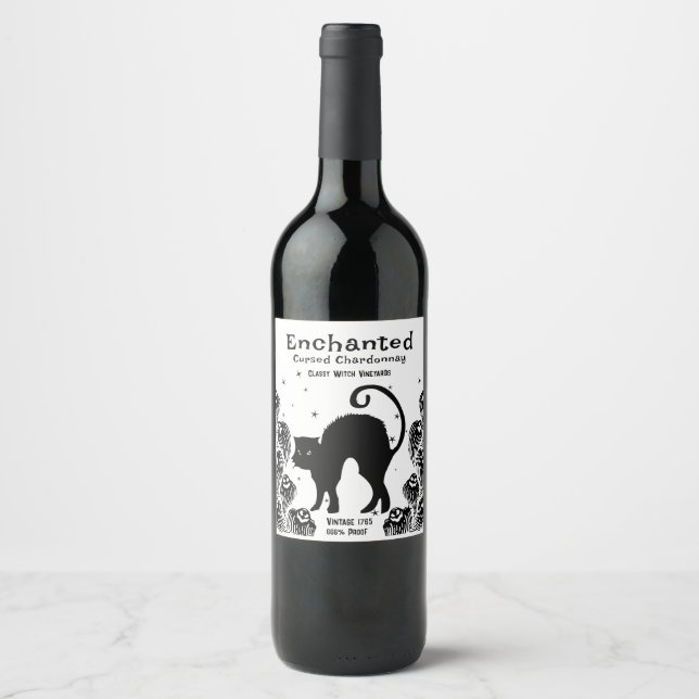 Étiquette Pour Bouteilles De Vin Chardonnay maudit enchanté sorcière (Devant)