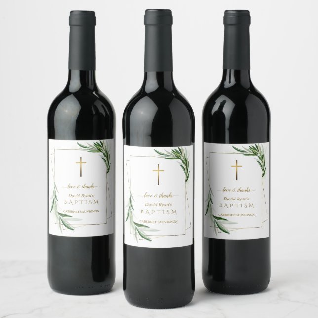 Étiquette Pour Bouteilles De Vin Charmant Aquarelle Olive Feuilles Or Baptême (Bouteilles)
