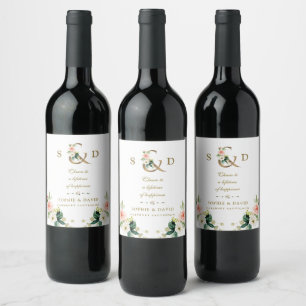 Étiquette Pour Bouteilles De Vin Charme Blush Floral Or Ampersand Monogram Mariage