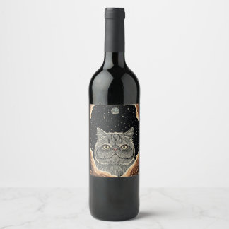 Étiquette Pour Bouteilles De Vin Chat Cosmique