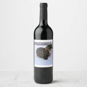 Étiquette Pour Bouteilles De Vin chat des forêts norvégiennes dans la neige