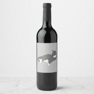 Étiquette Pour Bouteilles De Vin Chat gris et blanc Tuxedo