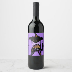 Étiquette Pour Bouteilles De Vin Chat noir rétro drôle Halloween 