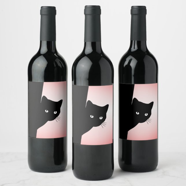 Étiquette Pour Bouteilles De Vin Chat noir Sly rose (Bouteilles)