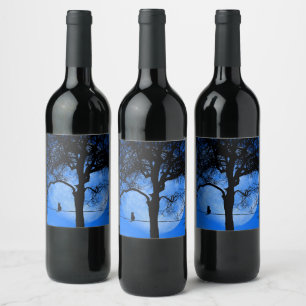 Étiquette Pour Bouteilles De Vin Chat sur une lune bleue fil