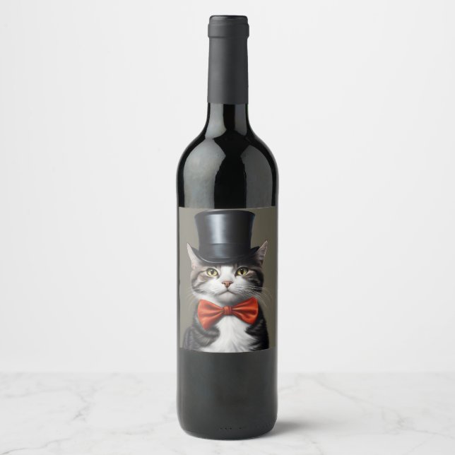 Étiquette Pour Bouteilles De Vin Chat victorien (Devant)