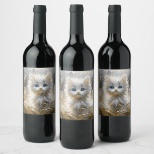 Étiquette Pour Bouteilles De Vin Chaton blanc précieux