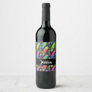 Étiquette Pour Bouteilles De Vin Chats à gradient coloré motif