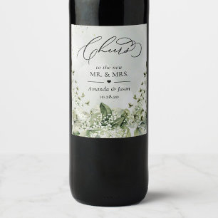 Étiquette Pour Bouteilles De Vin Cheers To Wedding Sage Green Foliage Botanical