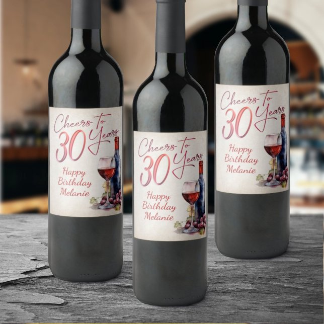 Étiquette Pour Bouteilles De Vin Cheers Wine 30e anniversaire (Créateur téléchargé)
