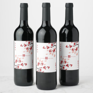 Étiquette Pour Bouteilles De Vin Cherry Blossoms double bonheur Mariage chinois