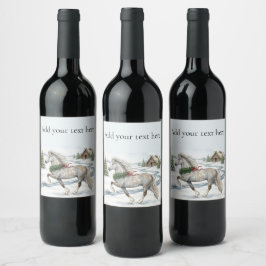 Étiquette Pour Bouteilles De Vin Cheval islandais festif dans un paysage hivernal