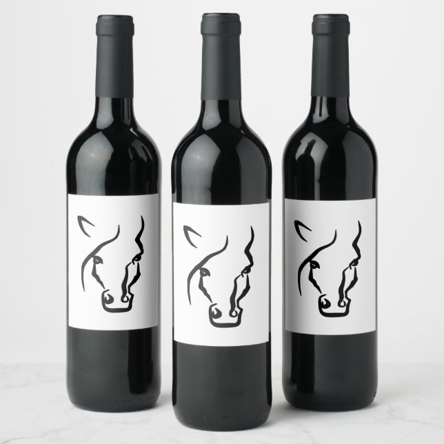 Étiquette Pour Bouteilles De Vin Cheval noir et blanc (Bouteilles)