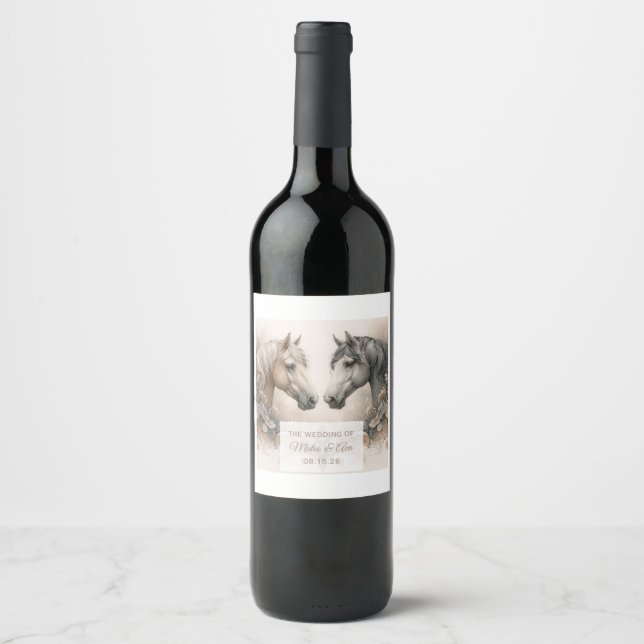 Étiquette Pour Bouteilles De Vin Chevaux mariages élégants (Devant)