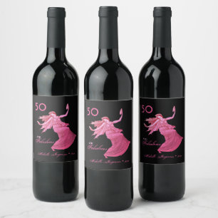 Étiquette Pour Bouteilles De Vin Chic 50th Birthday Pink Woman Dancer Nom personnel