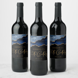 Étiquette Pour Bouteilles De Vin Chic Agate Geode Blue Gold 50e fête d'anniversaire