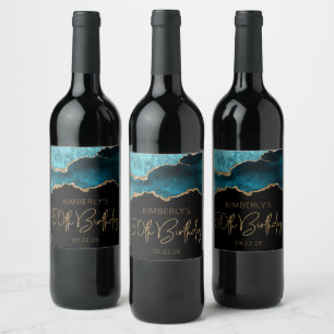Étiquette Pour Bouteilles De Vin Chic Agate Geode Gold Turquoise 50e fête d'anniver
