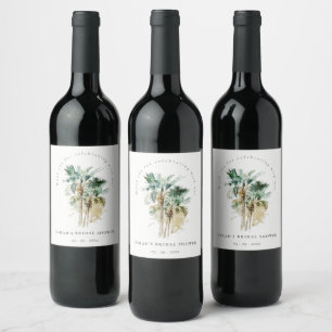 Étiquette Pour Bouteilles De Vin Chic Arbres Palmiers Aquarelle Tropicale Mariage