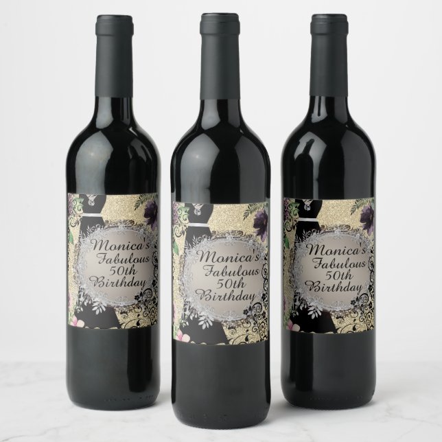 Étiquette Pour Bouteilles De Vin Chic Elegant Fabulous 50e anniversaire (Bouteilles)
