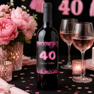 Étiquette Pour Bouteilles De Vin Chic Faux Pailleté Rose Noir 40e Anniversaire