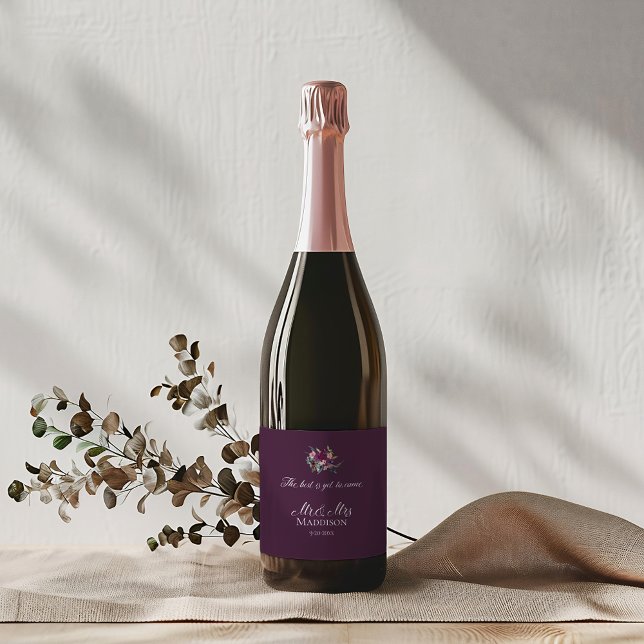 Étiquette Pour Bouteilles De Vin Chic Floral Mariage Purple Rose Élégance (Créateur téléchargé)